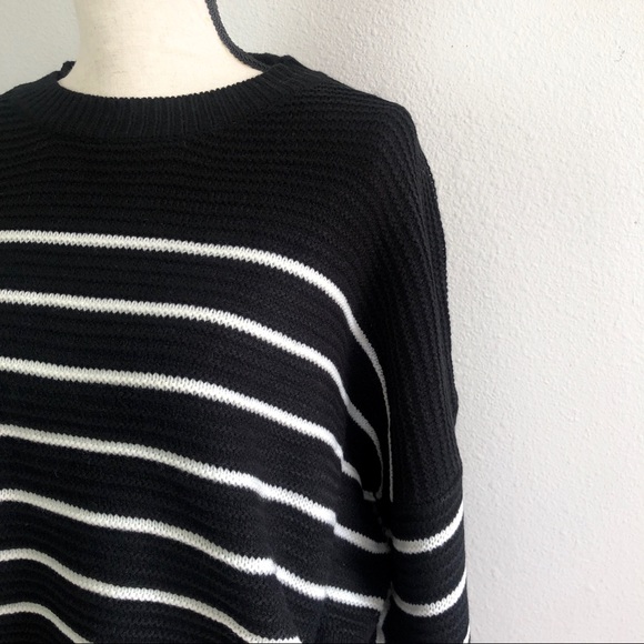 Striped Knit Boxy Fit Sweater Black White - Picture 2 of 4